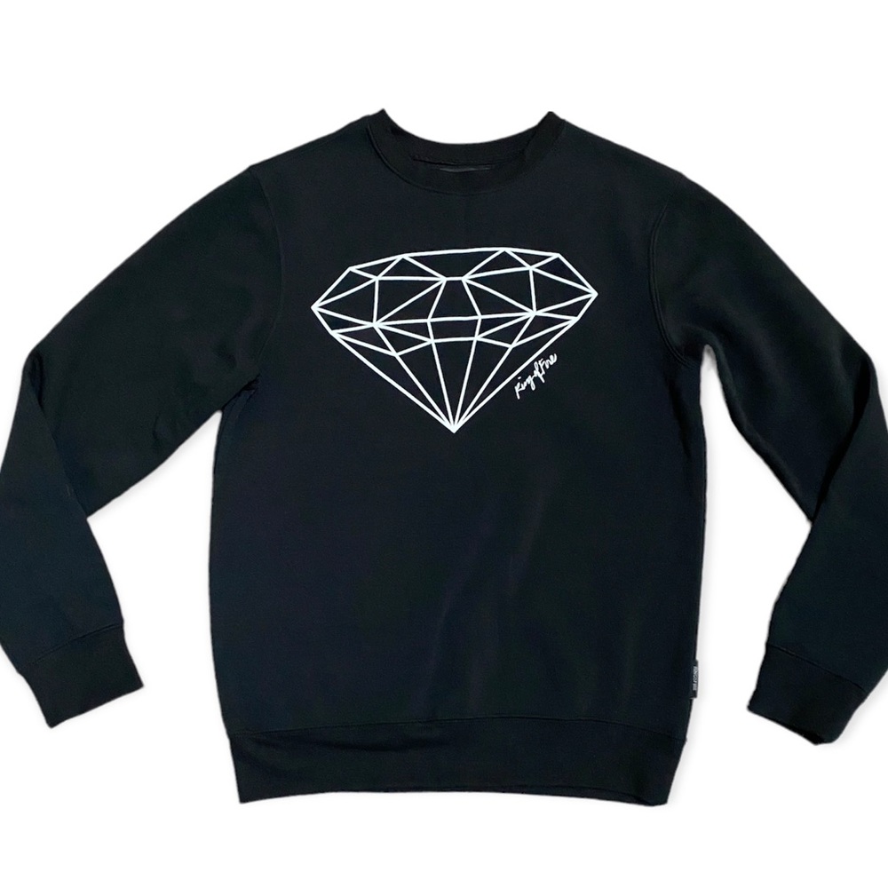 Ring Of Fire Women’s Sz M Diamond Logo Sweatshirt Black/ White Long Sleeve - EUC